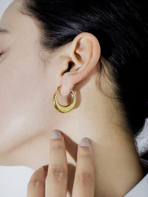 Shrimp Body Pattern Hoop Earrings Gold