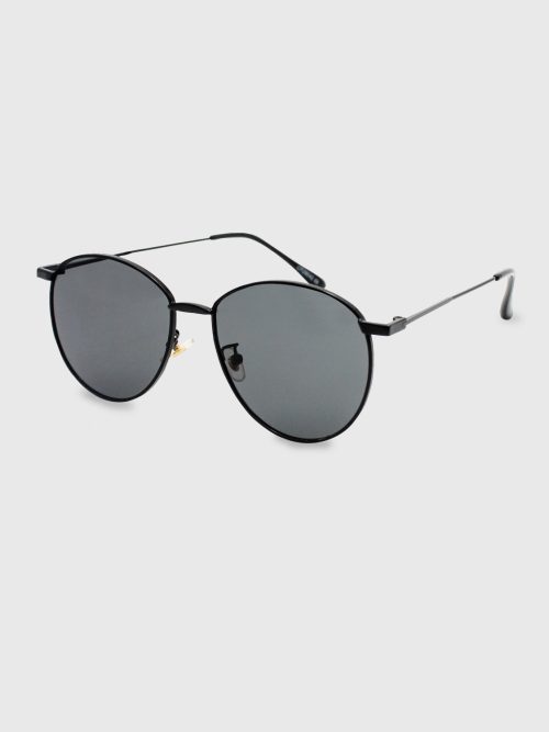 Round Black Metal-Frame Sunglasses for men's